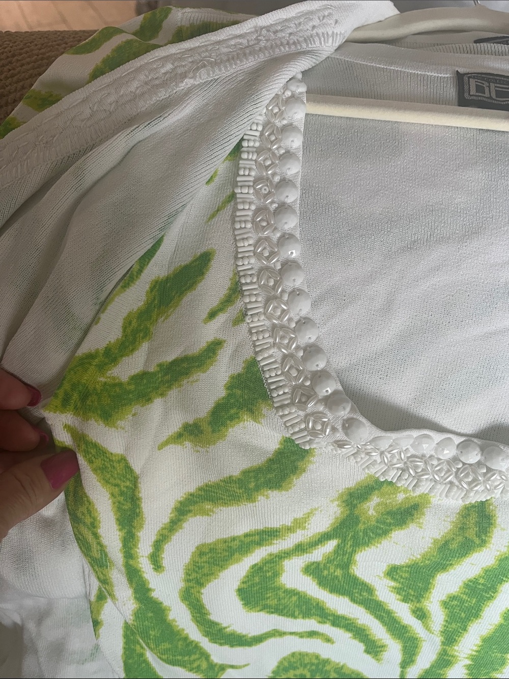 berek White and Lime Green Zebra-Print Cardigan and tank with Beaded Trim - Picture 8 of 9
